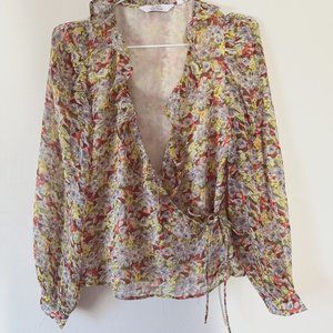 Paris Atelier & Other Stories Sheer Floral Wrap Blouse